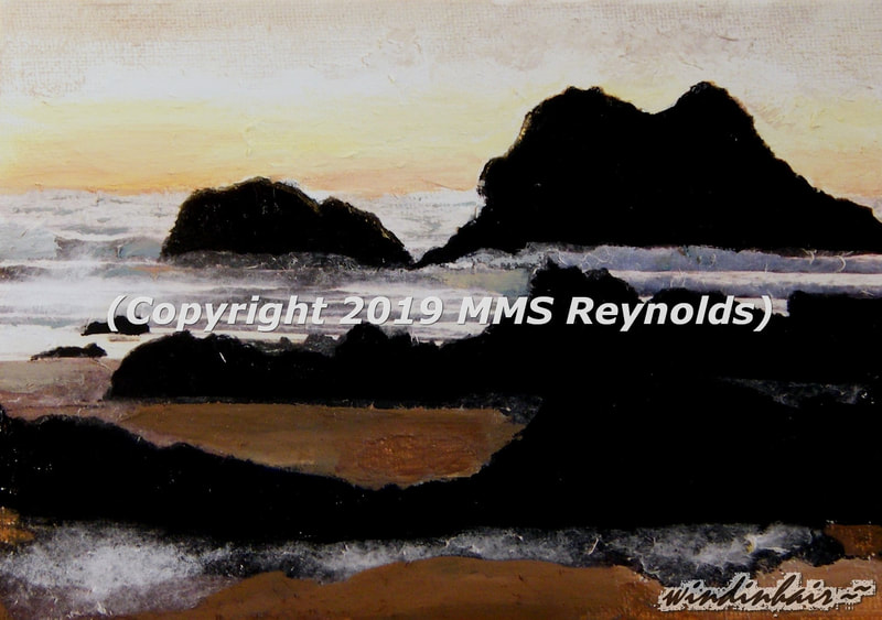 Whale Rock at low tide, sunset, Cayucos, 