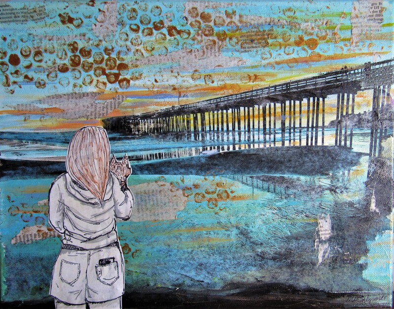 Girl and dog, Cayucos Pier sunset