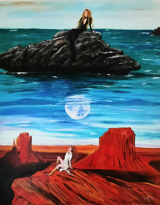 Desert woman imagines the time when once it was covered by ocean