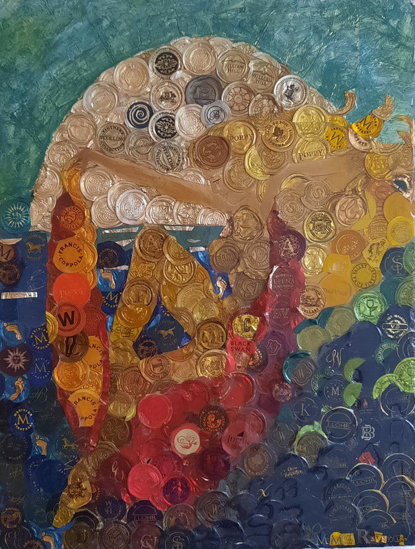 Mixed Media, Wine Foil on Wood